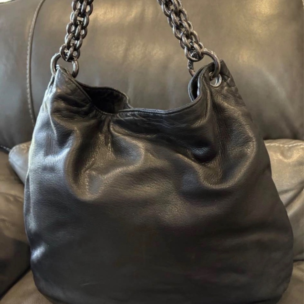 Rare Vintage Chanel Black Lambskin Leather Chunky Large Hobo Tote Shoulder Bag - Picture 3 of 10
